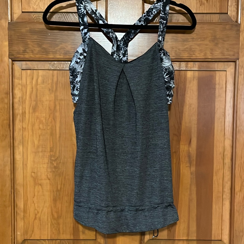 lululemon athletica Gray Tank Top with Black & White Floral Straps